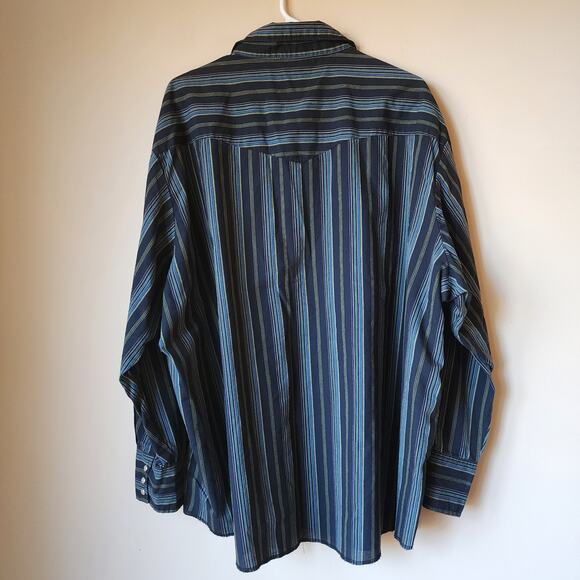 Vintage Wrangler Long Sleeve Shirt Mens Sixe 3X Button Up Pearl Snap Black Blue - Picture 7 of 9